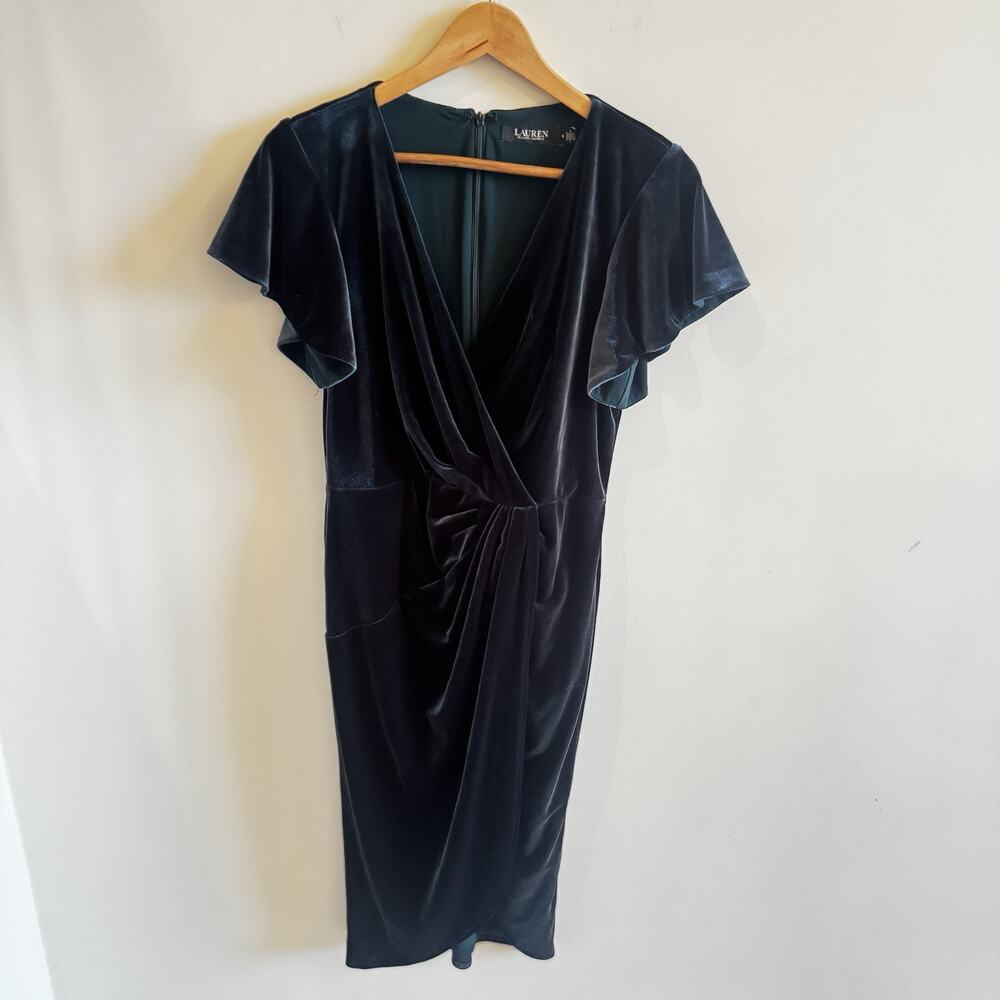 Lauren Ralph Lauren Christmas Dress‎ Womens 6 Emerald Green Velvet Stretch Party